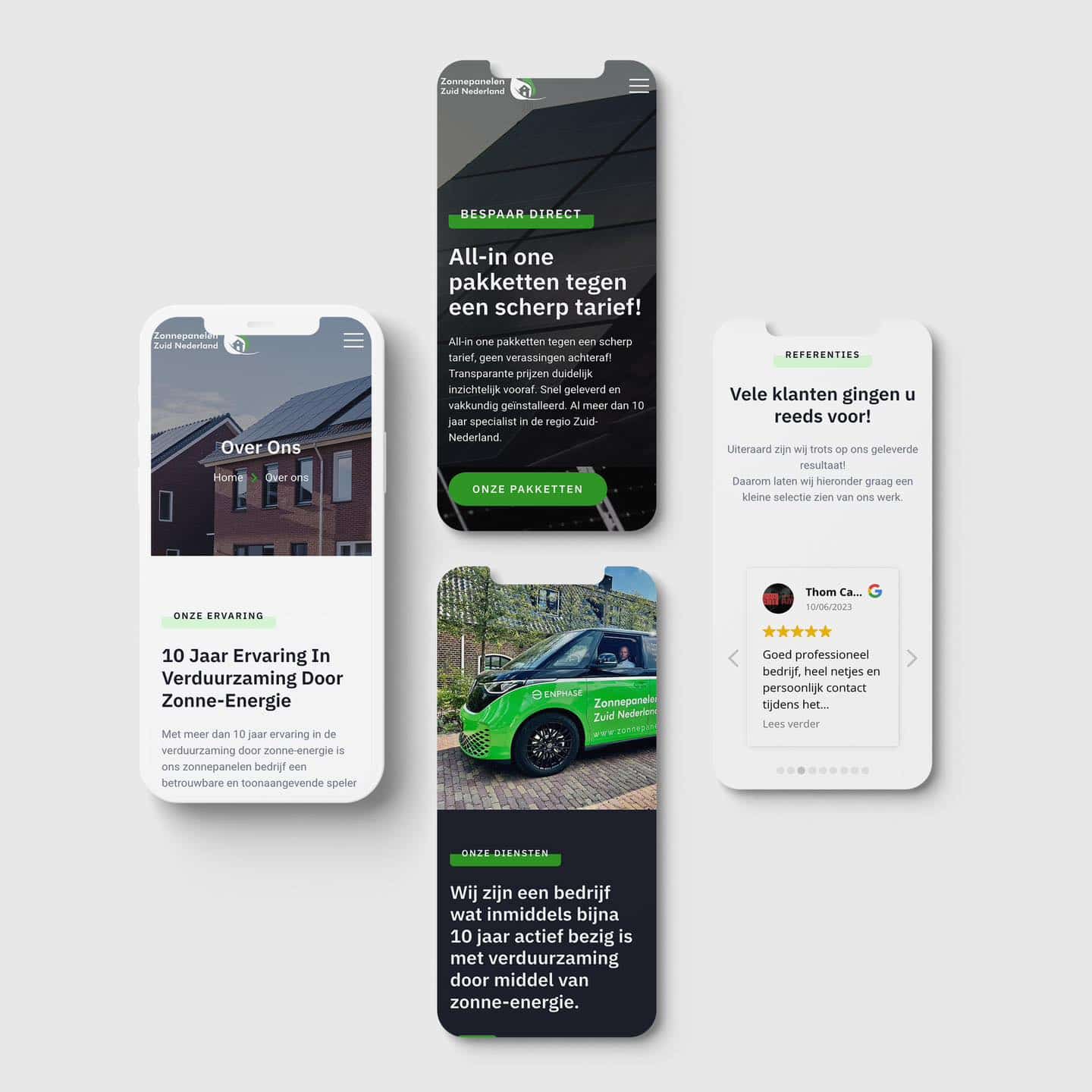 Mobiele weergave van websiteontwerp voor duurzaam energiebedrijf – voorbeeld van webdesign Dordrecht.